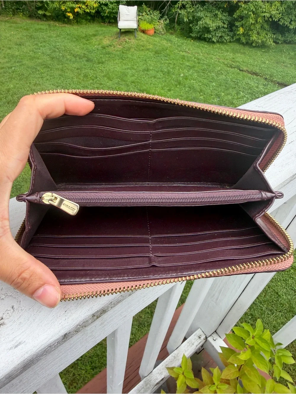 Coach F54805 Accordion Zip Wallet Strawberry Pink Signature Embossed Leather